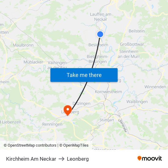 Kirchheim Am Neckar to Leonberg map