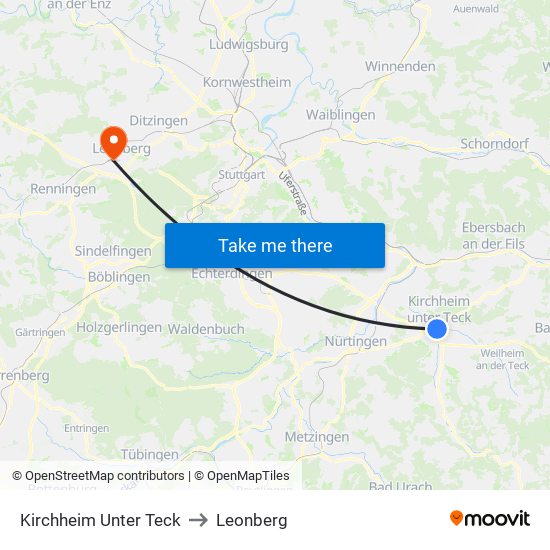 Kirchheim Unter Teck to Leonberg map