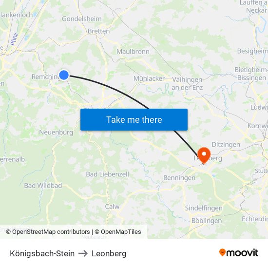 Königsbach-Stein to Leonberg map