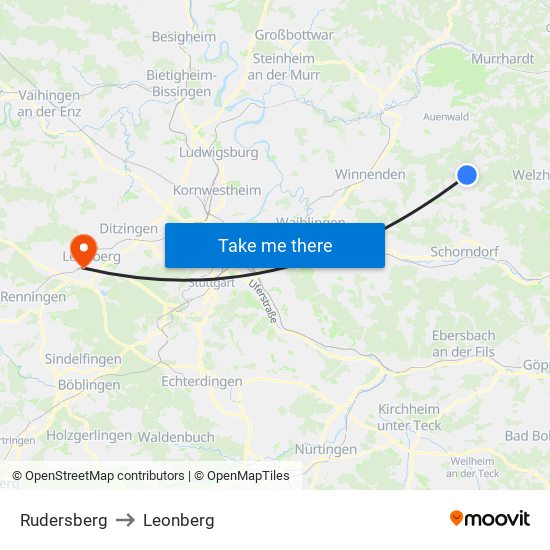Rudersberg to Leonberg map