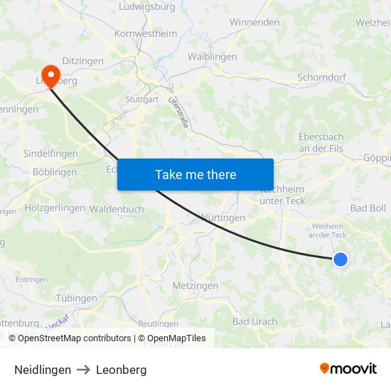 Neidlingen to Leonberg map