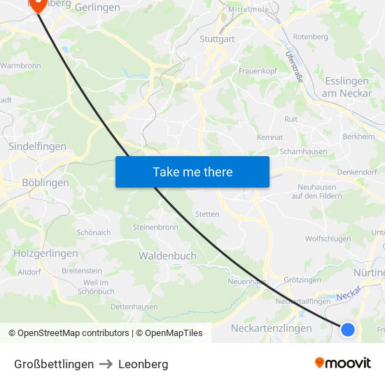 Großbettlingen to Leonberg map