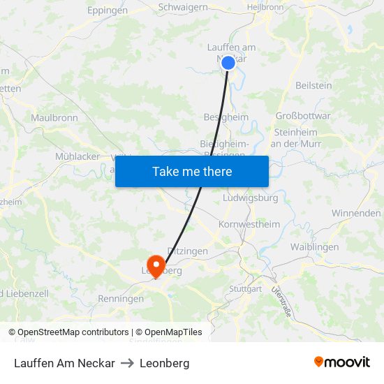 Lauffen Am Neckar to Leonberg map