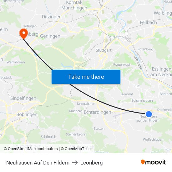 Neuhausen Auf Den Fildern to Leonberg map