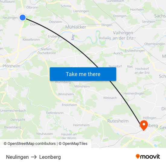 Neulingen to Leonberg map