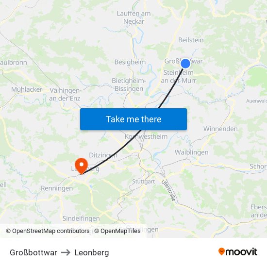 Großbottwar to Leonberg map