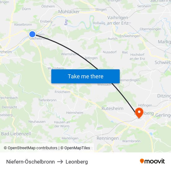 Niefern-Öschelbronn to Leonberg map