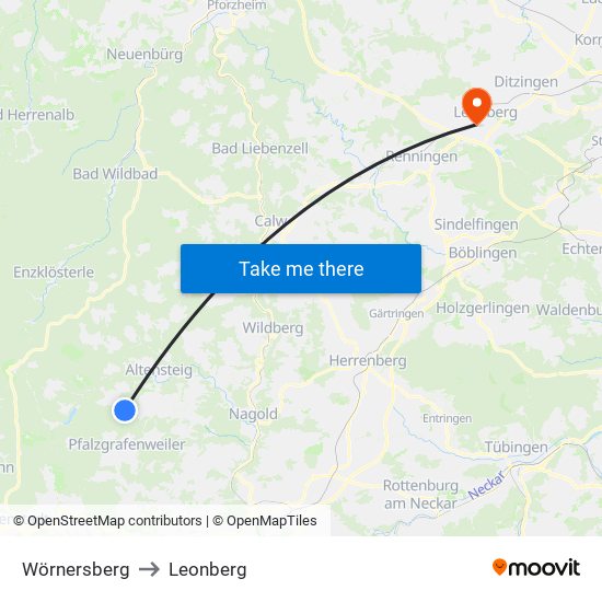 Wörnersberg to Leonberg map