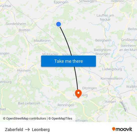 Zaberfeld to Leonberg map