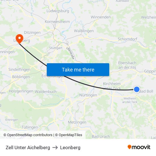 Zell Unter Aichelberg to Leonberg map