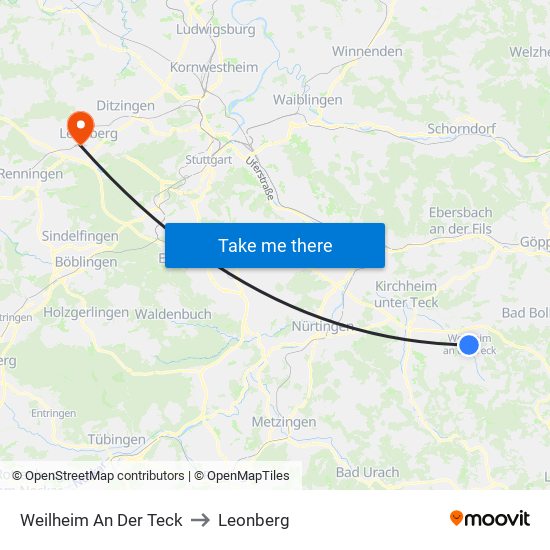 Weilheim An Der Teck to Leonberg map