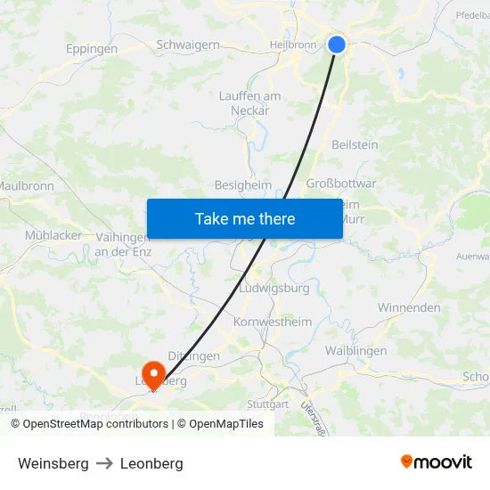 Weinsberg to Leonberg map