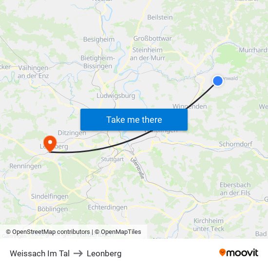 Weissach Im Tal to Leonberg map