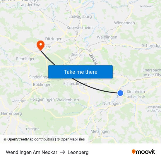 Wendlingen Am Neckar to Leonberg map