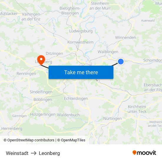 Weinstadt to Leonberg map