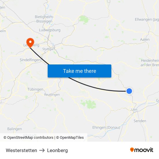 Westerstetten to Leonberg map