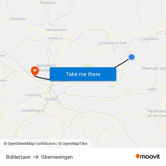 Bühlertann to Oberriexingen map