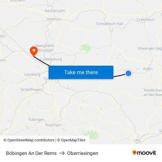Böbingen An Der Rems to Oberriexingen map