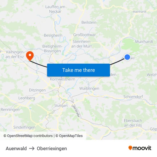 Auenwald to Oberriexingen map