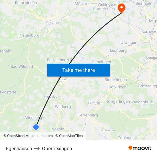 Egenhausen to Oberriexingen map