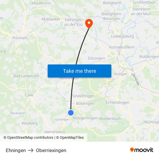 Ehningen to Oberriexingen map