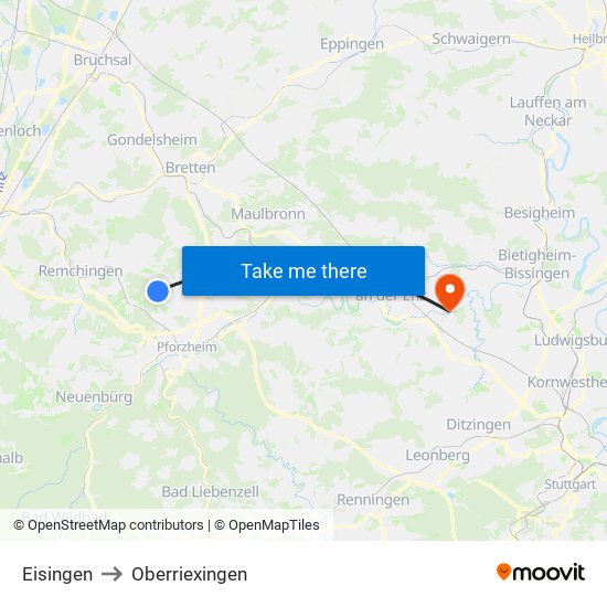 Eisingen to Oberriexingen map