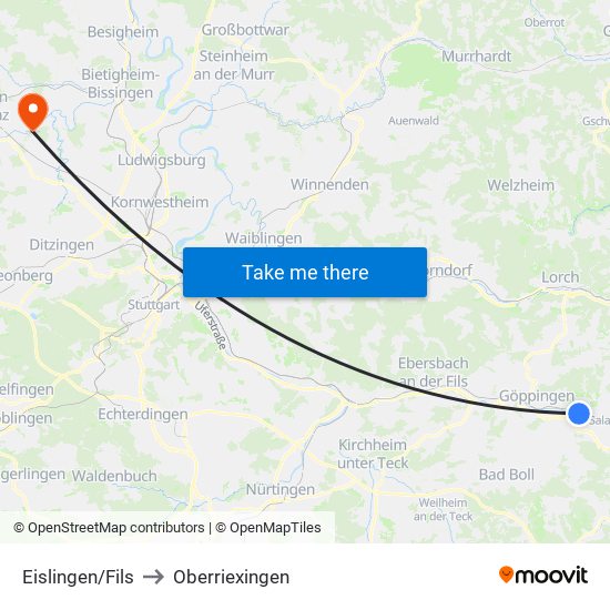 Eislingen/Fils to Oberriexingen map