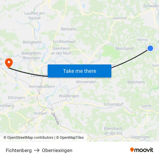 Fichtenberg to Oberriexingen map