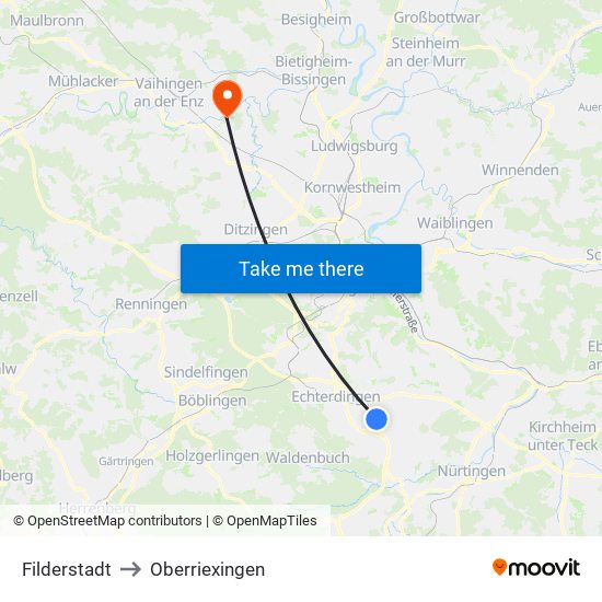 Filderstadt to Oberriexingen map