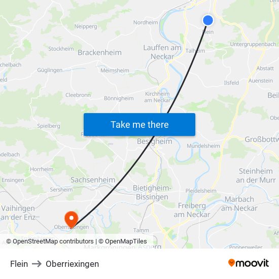Flein to Oberriexingen map