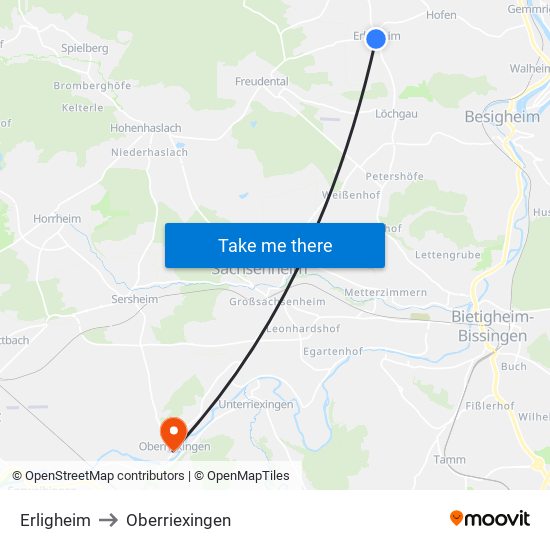 Erligheim to Oberriexingen map