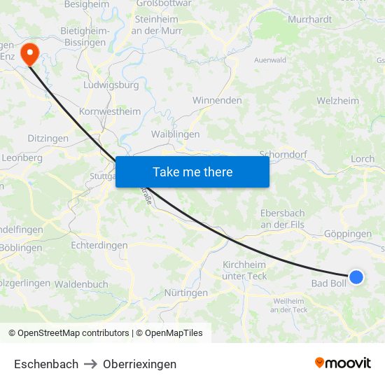 Eschenbach to Oberriexingen map