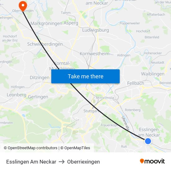 Esslingen Am Neckar to Oberriexingen map