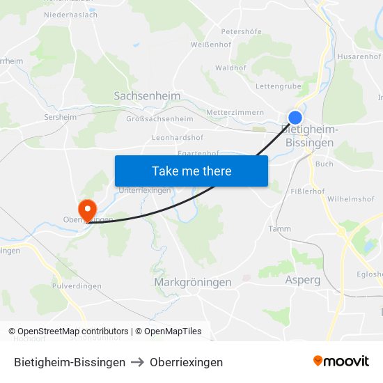 Bietigheim-Bissingen to Oberriexingen map