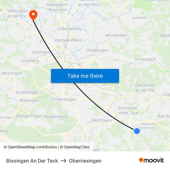 Bissingen An Der Teck to Oberriexingen map