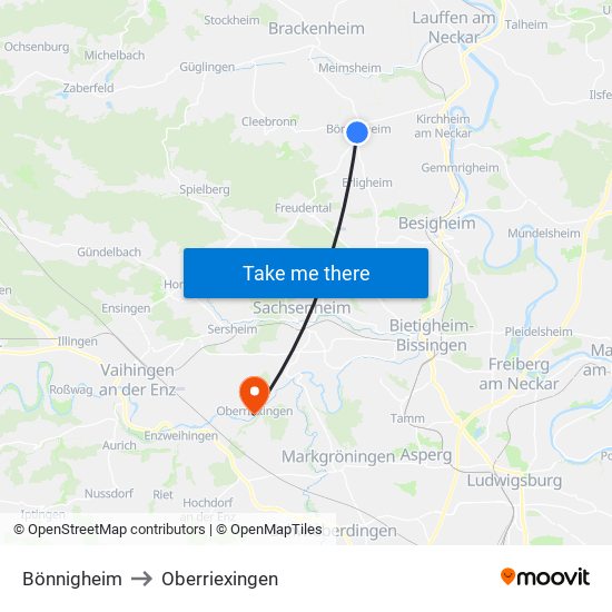 Bönnigheim to Oberriexingen map