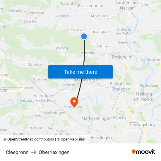 Cleebronn to Oberriexingen map