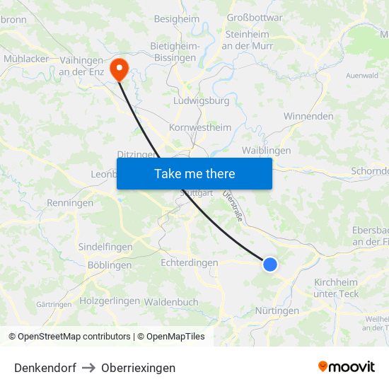 Denkendorf to Oberriexingen map