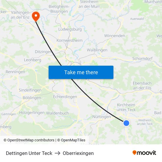 Dettingen Unter Teck to Oberriexingen map