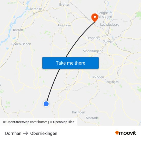 Dornhan to Oberriexingen map