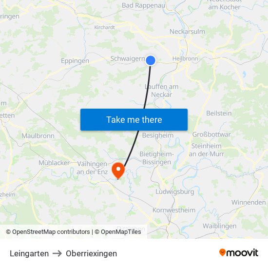 Leingarten to Oberriexingen map