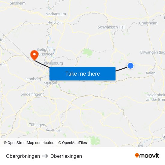 Obergröningen to Oberriexingen map