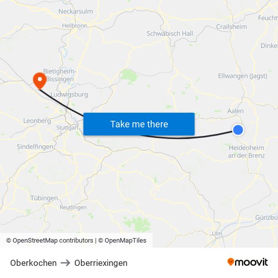 Oberkochen to Oberriexingen map