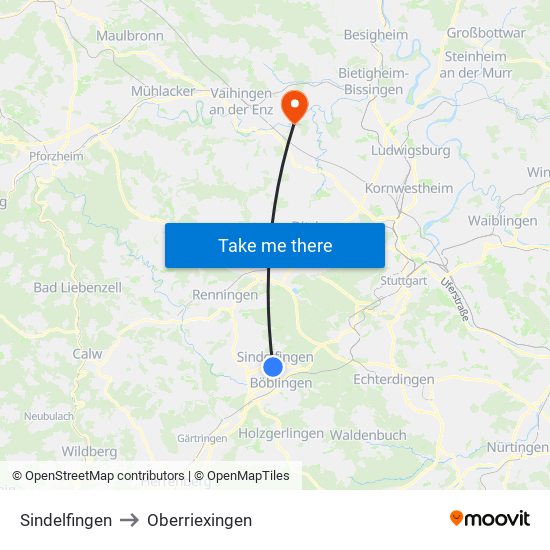 Sindelfingen to Oberriexingen map