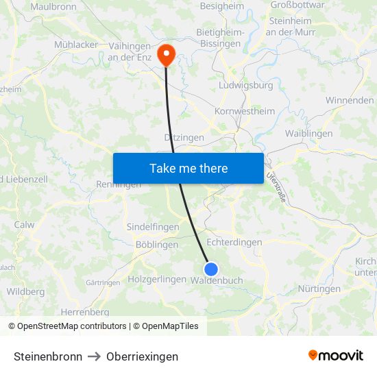 Steinenbronn to Oberriexingen map