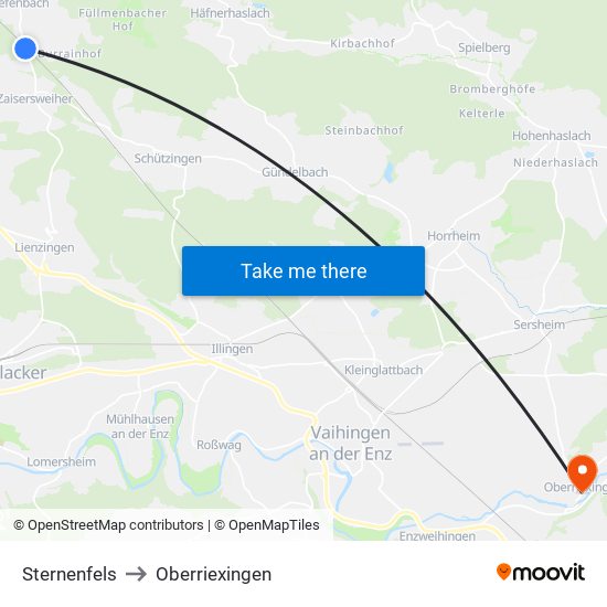 Sternenfels to Oberriexingen map