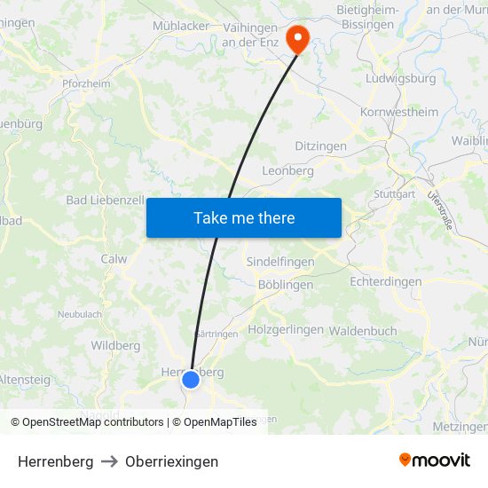 Herrenberg to Oberriexingen map