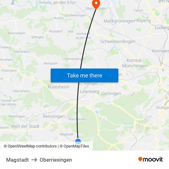 Magstadt to Oberriexingen map