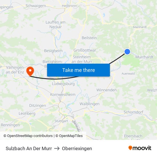 Sulzbach An Der Murr to Oberriexingen map