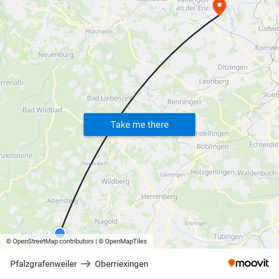 Pfalzgrafenweiler to Oberriexingen map